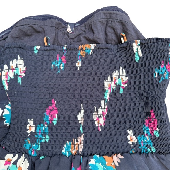 American Eagle Womens Y2K  Romper Blue Floral Strapless Pockets Size 0 - Picture 10 of 11